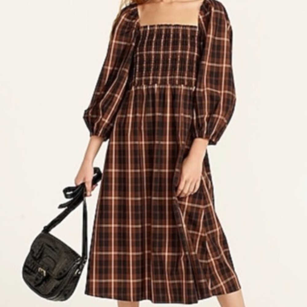 J Crew Plaid Smocked Dress